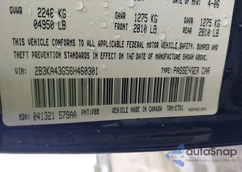 2006 Dodge Charger z USA, uszkodzony, nr VIN 2B3KA43G56H460301
